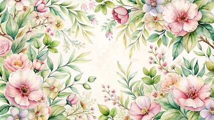 Wall Mural - Elegant floral watercolor pattern with delicate blossoms and leaves, watercolor, elegant, floral, pattern