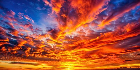Wall Mural - Vibrant sunset sky with fiery colors reflecting off of clouds , fire, sky, sunset, clouds, vibrant, colorful, fiery