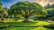 © tammanoon - A serene garden with a single majestic tree as the focal point, serene, garden, tree, majestic, nature, outdoor, peaceful