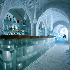 Wall Mural - an ice hotel with a long bar and a lot of bottles on the shelves