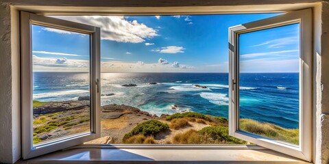 Canvas Print - Open window or door overlooking the sea at Cape Leeuwin, Australia, Cape Leeuwin, Australia, ocean view, open, window, door