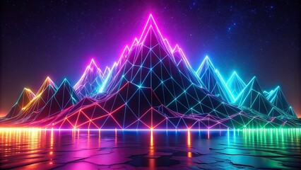 Neon mountain background with vibrant lights , neon, mountain, background, lights, vibrant, landscape, glowing, nighttime