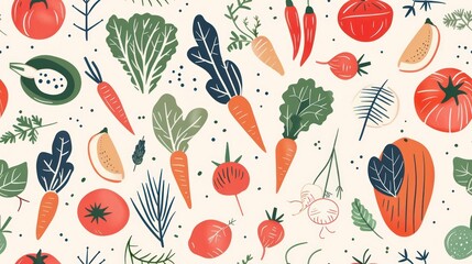 Wall Mural - Colorful Vegetable Seamless Pattern
