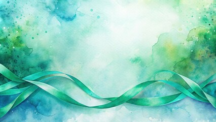 Wall Mural - Watercolor abstract background with teal and green ribbons, watercolor, abstract, background, teal, green, ribbons, art