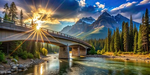 Wall Mural - Afternoon sunlight shines through the bridge at Banff National Park, Canada, nature, bridge, sunlight, Banff National Park