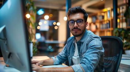 Poster - portrait of digital marketing manager working in modern office