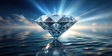 Wall Mural - Polished diamond reflecting light as it hits the water surface , diamond, water, surface, reflection, shiny, precious, gem