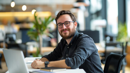 Poster - portrait of digital marketing manager working in modern office