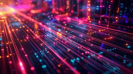 Fototapete - Abstract Digital Network with Glowing Lines and Particles
