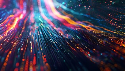 Fototapete - Abstract Digital Art with Glowing Lines and Particles