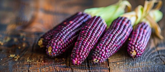 Wall Mural - Purple Corn on Rustic Wooden Surface