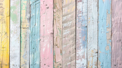 Poster - Colorful wooden planks background with copy space text for rustic, vintage, and texture.