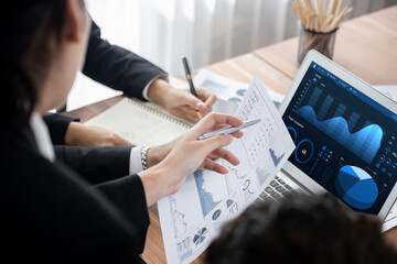 Poster - financial data analysis dashboard by fintech bi or business intelligence display on laptop screen to