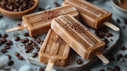 Coffee Ice Cream Popsicles on a Grey Surface