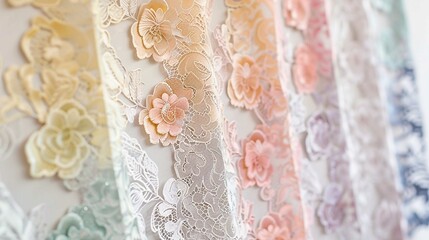 Wall Mural - Elegant Wedding Seating Chart with Intricate Lace Patterns and Subtle Pastel Colors, Featuring Refined Calligraphy and Minimalist Design