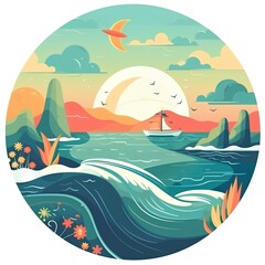 Wall Mural - landscape with a boat made by midjourney