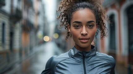 Wall Mural - A Close-up Portrait of a Young Woman with Curly Hair