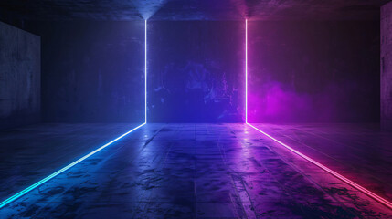 Poster - Abstract blue and purple neon lights with copy space text for futuristic, technology, and design.