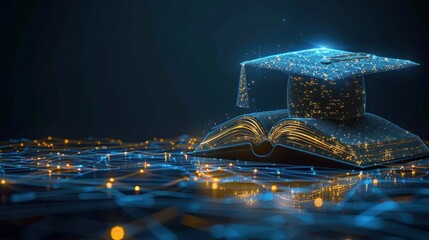 Wall Mural - Digital Graduation Cap on a Glowing Book