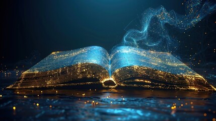 Canvas Print - Glowing Open Book with Digital Particles