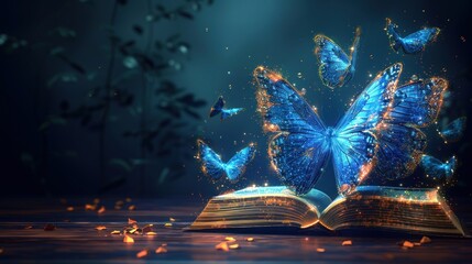 Wall Mural - Mystical Book with Glittering Butterflies