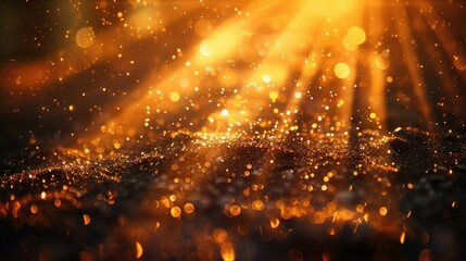 Wall Mural - Golden Glitter with Bokeh Lights and Rays
