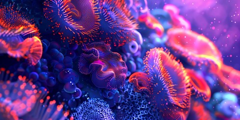 Wall Mural - close up of red and blue water, Abstract Coral Reef Background A vibrant abstract background with coral reef patterns and bright, underwater colors, capturing the beauty of marine life. 