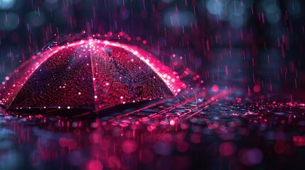 Wall Mural - Cybersecurity Umbrella in the Digital Rain