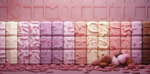 Wall Mural - cake background with pink and white decorations on a pink wall
