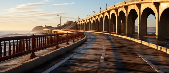 Wall Mural - Arched Bridge Overlooking a Coastal Sunset