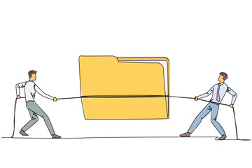 Poster - continuous one line drawing two businessmen fighting over document folder. competition for the best 