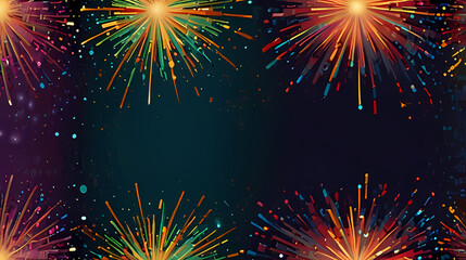 festive starburst background with sparkling confetti and fireworks exploding in various directions