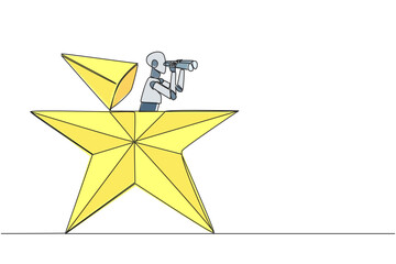 Poster - continuous one line drawing smart robot emerges from star shape look for something with binocular. t