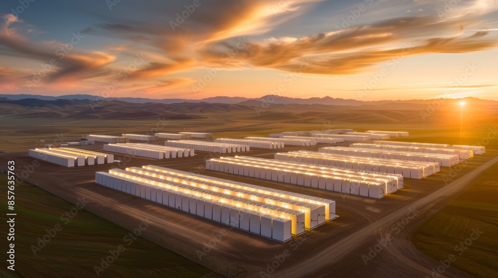 Sunset over the largest battery energy storage system park in the world ...