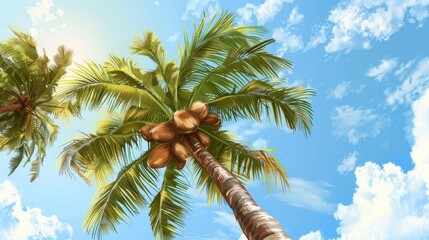 Wall Mural - Coconut palm tree against the sky Palm tree and coconut tree illustration