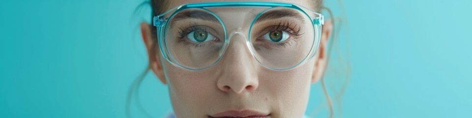 Aufkleber - Young Caucasian Female Scientist Conducting Research in Modern Laboratory, Analyzing Samples Using Microscope