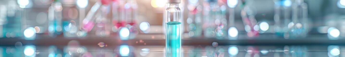 Aufkleber - Breakthrough Discovery in Dark Laboratory: Glowing Blue Liquid in Test Tube Symbolizes Scientific Achievement