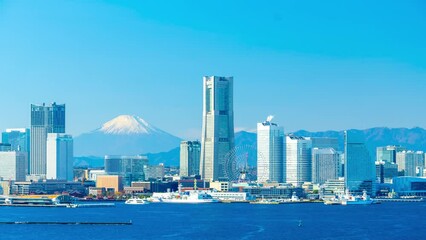 Wall Mural - 冬の富士山を望む横浜タイムラプス