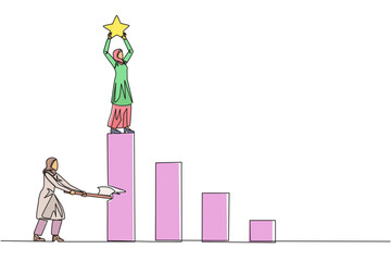 Poster - single continuous line drawing arab businesswoman achieves highest honors. the hypocrite who doesn't