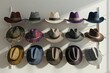 © Полина Сова - Close up  of a collection of designer hats with various stylish designs on a minimalist rack , created by ai