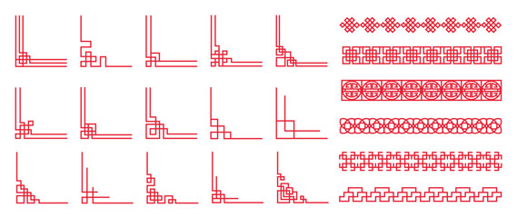 Fototapete - chinese frame corner ornament vector set. traditional decorative elements with line, corner, frame, 