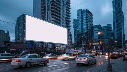 bilboard mockup, A large blank billboard on the side of an urban street in Toronto.