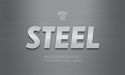 Wall Mural - steel texture text effect. editable shiny text style.