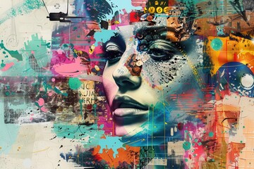 Wall Mural - abstract art collage representing thought process ingenuity and new creative ideas conceptual illustration with colorful elements and textures