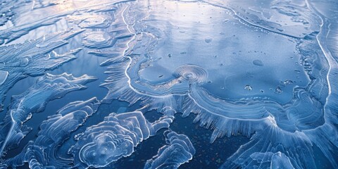 Wall Mural - Intricate ice patterns on a frozen lake