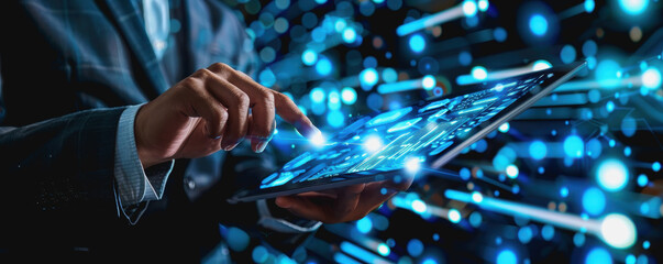 Poster - Holographic User, business using hand touch Digital and Innovation Interface Technology