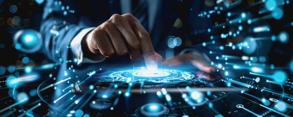 Poster - Holographic User, business using hand touch Digital and Innovation Interface Technology
