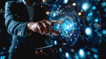 Poster - Holographic User, business using hand touch Digital and Innovation Interface Technology