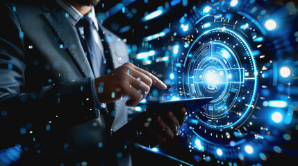Poster - Holographic User, business using hand touch Digital and Innovation Interface Technology