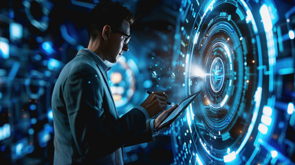 Poster - Holographic User, business using hand touch Digital and Innovation Interface Technology